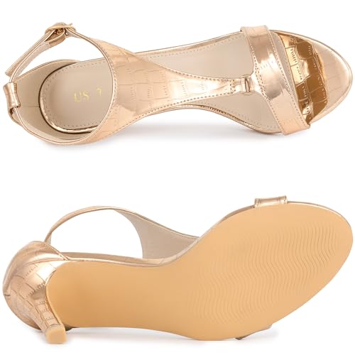 Allegra K Allegra K Women's T Strap Open Toe Stiletto Heel Rose Gold Sandals 10 M US