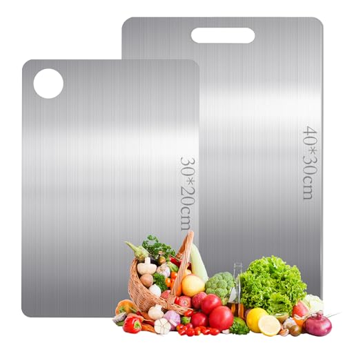 2 Pièces Planche à Découper en Titane, planche à découper en titane Multifonction 2025, Planche à Découper Double Face en Titane de Qualité Alimentaire, pour Garantir le Goût Original(40*30cm+30*20cm)