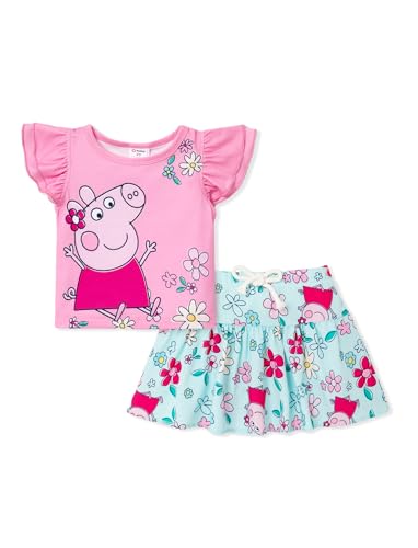 Peppa Pig Toddler Girl 2pcs Outfits Ruffled Top and Floral Print Skirt Set Clothes Set Roseo 4-5 Years
