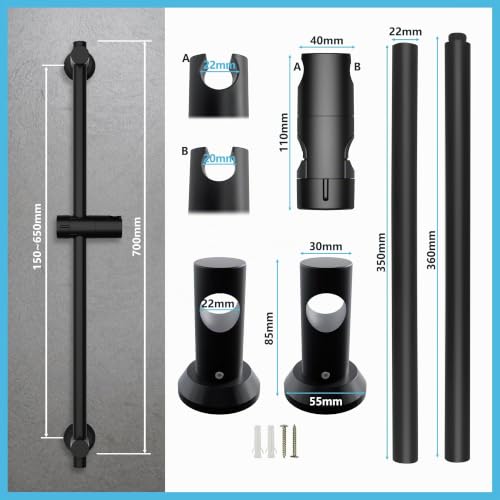 Barre de douche inox noire 70cm support réglable Dylin GmbH