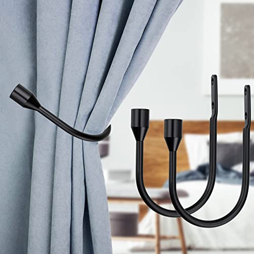 Sumnacon 2 Pcs Metal Curtain Holdbacks, Decorative Wall Mounted Drapery Tiebacks With Screws, Heavy Duty Window Treatment Holdbacks For Home Decor, Black #TOP1