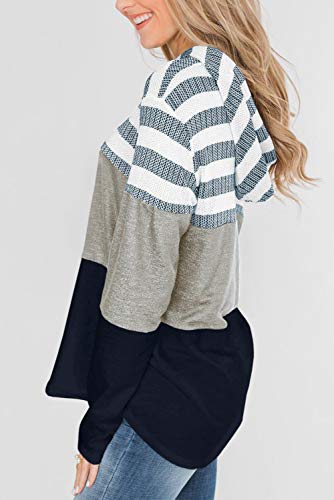 Kingfen Womens Hoodies Pullover Color Block Striped Hooded Sweaters Fall Clothes For Women Hoody Fashion Sweatshirts Hoodys For Women Lightweight Hoody White Sweatshirt Women Navy Large #TOP3