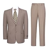AMY ZHU Men's 2-Piece Classic Fit Suit Business Wedding Blazer Prom Tuxedo Jacket & Pants Set Tan