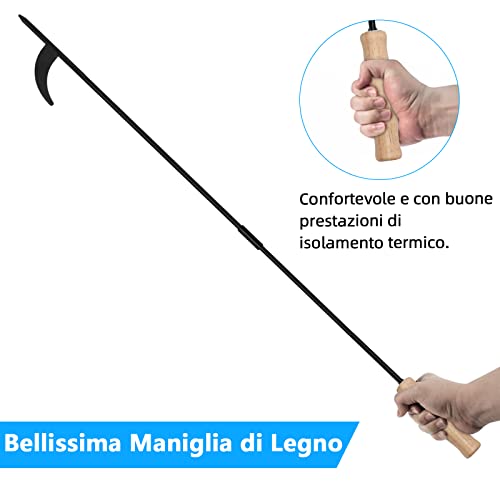 KOMCLUB Attrezzi Camino Attrezzi da Caminetto Poker per Caminetto per Camini Stufe a Legna Asta di Ferro 81 cm con Gancio e Manico in Legno da Campeggio All'interno e All'esterno - Image 6