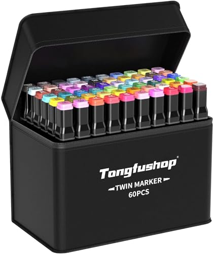Image of Tongfushop 60 Alcohol Pens Set, 2 Secs Quick Dry Alcohol Markers Set, Double-Sided Marker Pen Felt Pens with Anti-Seaside Spacer Holder for Painting, Drawing, Design, Manga