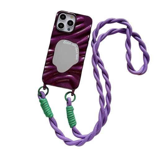 Coque antichoc iPhone 13 14 cordon silicone souple violet miroir vagues