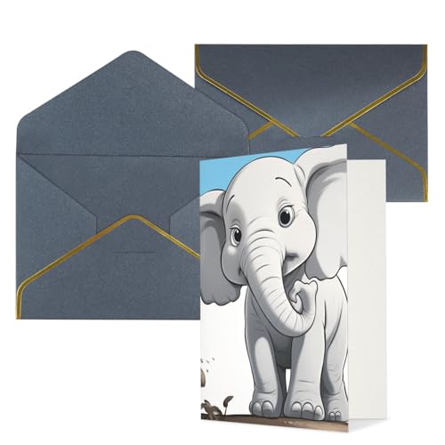 KKLWEGU ホワイトエレファント グリーティングカード 封筒付き Thinking of You カード Happy Birthday 結婚式 招待状 空白のメモカード あらゆる場面に対応 4x6