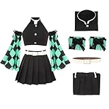 DAZCOS Women's Kamado Tanjirou Cosplay Costume Set Vest Pleated Skirt Sleeve with Belt (Medium)