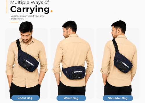 Image of Waist Bag for Man & Woman | Travel Handy Hiking Running Pouch with Zipper | Adjustable Strap Fanny Pack for Documents Money Card Phone Earphone (Neavy Blue)