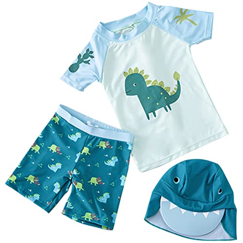 Happy Cherry Traje de baño UV para bebé, manga larga/manga corta, protección UV, 50+, ropa de baño, dinosaurios, tops+bañador con sombrero de 0 a 13 años, Manga corta-3, 2-3 años