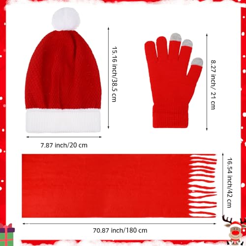 Panitay 2 Sets Christmas Beanie Hat Scarf Gloves Winter Warm Sets Include 2 Pcs Knitted Scarf 2 Pairs Touch Screen Santa Gloves 2 Pcs Hats for Women Men Xmas Party2