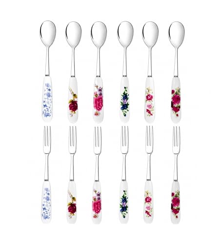 Image of Pack Stainless Steel Ceramic Handle Teaspoon Coffee Spoon Sugar Ice Cream Spoon cute kitchen accessories Stirring Soup Tableware