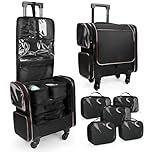 Rolling Makeup Train Case, Professional Makeup Organiser Case, Large Travel Cosmetic Organizer Make Up Storage Bag Trolley for Artist, Hairstylist, Vanity Beauty Box with 5 Toiletry Bags