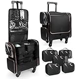 Rolling Makeup Train Case, Professional Makeup Organiser Case, Large Travel Cosmetic Organizer Make Up Storage Bag Trolley for Artist, Hairstylist, Vanity Beauty Box with 5 Toiletry Bags