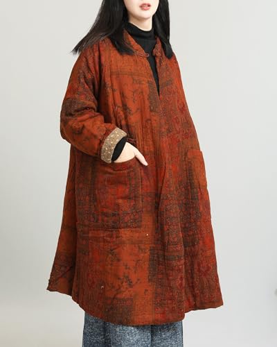 LUZU JUNU Coffee Floral Women's Cotton Padded Kimono Jacket - Cozy, Chic, and Perfect for Any Season! - Image 4