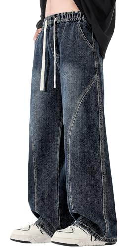 SEAUR Men's Baggy Jeans Y2k Hip Hop Skater Loose Fit Vintage Straight Leg Trousers