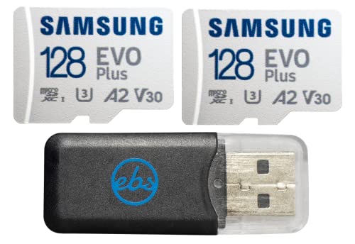 Samsung EVO Plus 128GB MicroSDXC SD Card (2 Pack) Works with GoPro Hero 10, Hero 9, Hero 8, Hero 7 Action Cam (MB-MC128KA) U3 A2 V30 UHS-I Bundle with (1) Everything But Stromboli MicroSD Card Reader