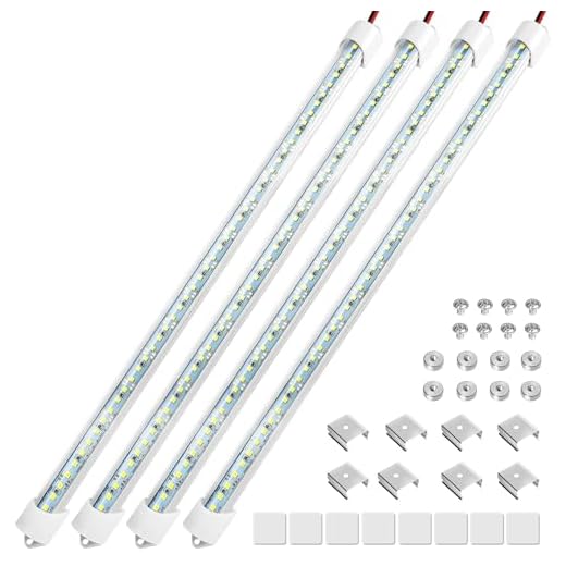 4 x 48 Auto Led Innenbeleuchtung, 3W 6500K 12V LED Leiste Lichtleiste mit Schalter für Van Bus LKW Boot Wohnmobil, 700LM Unterbauleuchte Küche LED Röhre, Kaltweiß Lichter [Energieklasse A++]