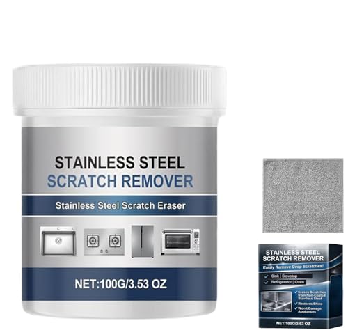 Stainless Steel Scratch Remover Kit, Multi-purpose Stainless Steel Scratch Remover Paste, 100g All-Purpose Restorer for Fridge Stove Faucet Appliance Aluminum Restoration Maintenance (1Pc)