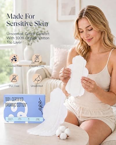 Image of RPE Life 100% GOTS Organic Cotton Period Pads with Wings,Size 4, 48 Count
