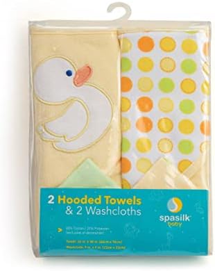 Spasilk Hooded Terry Bath Towel with Washcloths, Duck Yellow, 2-Count