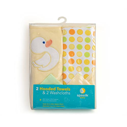 Spasilk Hooded Terry Bath Towel With Washcloths, Duck Yellow, 2-Count #TOP9