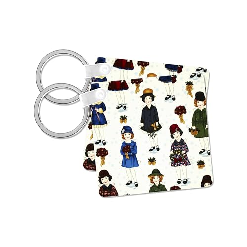 3dRose, Little Girl Paper Dolls s, set of 6 Key Chains