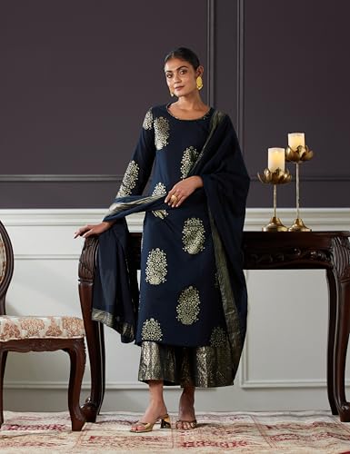 Image of BIBA Women Biba Women Cotton Straight Printed Suit Set