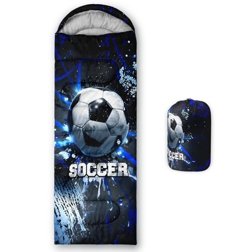 QOOMO Soccer Printed Camping Sleeping Bags,3 Season Warm &
