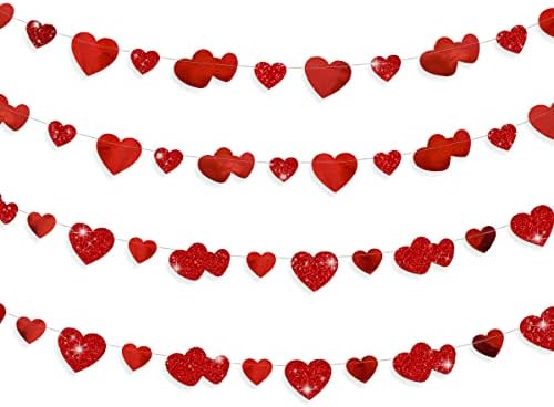 40 Ft Valentines Day Decoration Red Heart Banner Double Sided Paper Heart Garland Hanging Streamer for Wedding Birthday Anniversary Bachelorette Engagement Bridal Shower Baby Shower Hen Party Decor