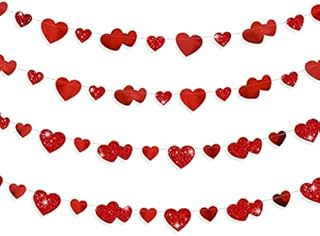 40 Ft Valentines Day Decoration Red Heart Banner Double Sided Paper Heart Garland Hanging Streamer for Wedding Birthday Anniversary Bachelorette Engagement Bridal Shower Baby Shower Hen Party Decor