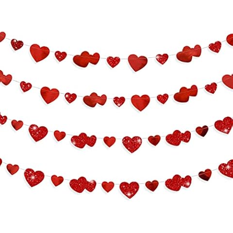 40 Ft Valentines Day Decoration Red Heart Banner Double Sided Paper Heart Garland Hanging Streamer for Wedding Birthday Anniversary Bachelorette Engagement Bridal Shower Baby Shower Hen Party Decor Cover