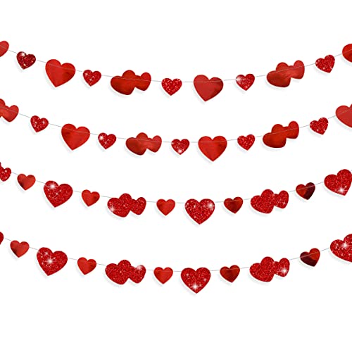 40Ft Red Heart Banner Garland Glitter Paper Hanging Streamer For Anniversary Mothers Day Valentine Day Engagement Wedding Bridal Shower Baby Shower Bachelorette Birthday Hen Party Decorations Supplies #TOP22