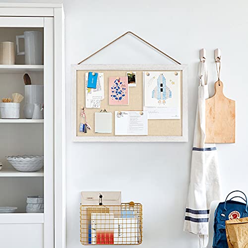 Miratino 2-Pack Cork Board with Linen 16x11 inch Bulletin Board Office Decor Hanging Pin Wood Framed Display Picture Vision Board Light for Wall School Office Bedroom 20-Pushpin Vintage White - Thumbnail 6