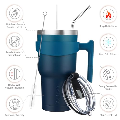Image of BJPKPK 30 oz Tumbler with Handle & Straw, Insulated Stainless Steel Mug