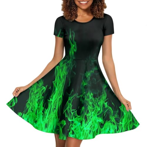 Image of POLERO Sunflower Dress for Women Floral Summer Dresses Short Sleeve Casual Sundresses Midi Dresses
