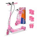 Scooter Plegable para Niños 3+ Años,Patinete Clásico 3 Ruedas LED y Freno de Manillar,Patín del Diablo Ajustable 3...