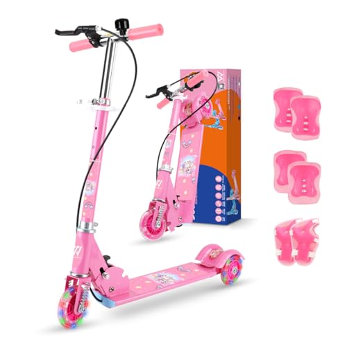 Patinetas Patines Y Scooters, Toy Scooter Plegable para Niños 3+ Años,Patinete Clásico 3 Ruedas LED y Freno de Manillar,Patín del Diablo Ajustable 3 Niveles Altura,Escúter de Niños Al Aire...