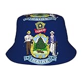 Maine State Flag Printed Bucket Cap for Women Men, Fashion Fishing Hats for Family Or Friends Black