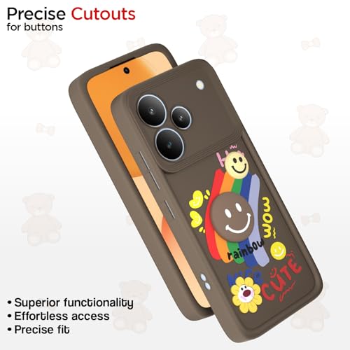 Image of Pikkme Back Cover for Realme P4 5G | Soft Silicone| Cute Rainbow Smile & 3D Cartoon Flower Design | Shockproof Raised Camera Protection Bumper Case (Brown)