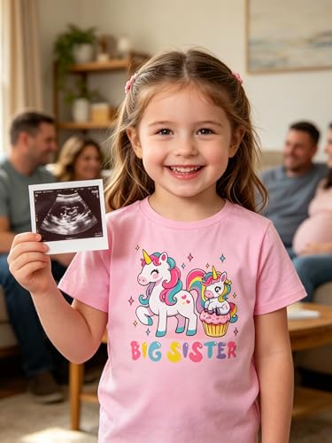 Image of Funnycokid Big Sister Shirts for Girls Pregnancy Announcement Toddler Promoted to T-Shirt 1-7 Years