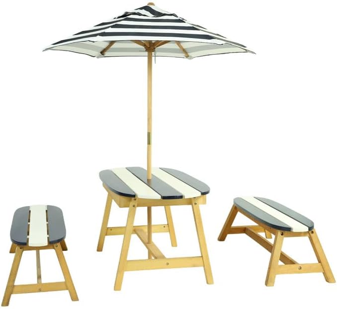 Naturally Playful Kids Picnic Table with Height-Adjustable Umbrella - Indoor/Outdoor Toddler Activity Set, Sturdy Play Furniture for Backyard, Patio & Playroom, Gift for Boys Girls 3+