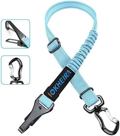 IOKHEIRA Dog Seat Belts for Cars uk, Adjustable Dog Car Harness with Anti Shock Bungee Buffer, Heavy Duty Carabiner Clip, Dog Seatselt Isofix (Black)