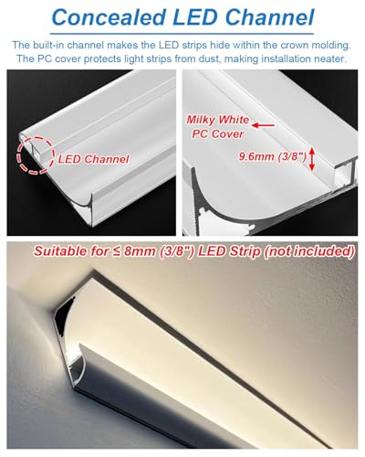 Image of Vibeo Indirect Lighting Crown Molding Channel, Black Decor Linear Cove Molding LED Light Diffuser, Aluminum Housing Track for Ceiling Wall Cornice(18m(59.1ft))