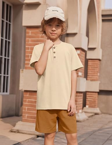 Image of Arshiner Boy's Textured Button Up Shirt and Shorts Set 2 Piece Summer Beach Outfit for 5~12 Years Kids