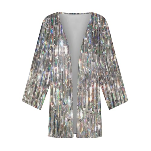 Womens Sequin Print Kimono Cardigan 3/4 Sleeve Loose Beach Wear Cover Up Summer Blouse Top Trendy Cruise Outfits4