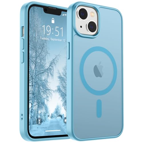 Image of SUPFINE Magnetic for iPhone 14 Case & iPhone 13 Case (Compatible with MagSafe)(Military Grade Drop Protection) Translucent Matte Shockproof Phone Cover,Light Blue