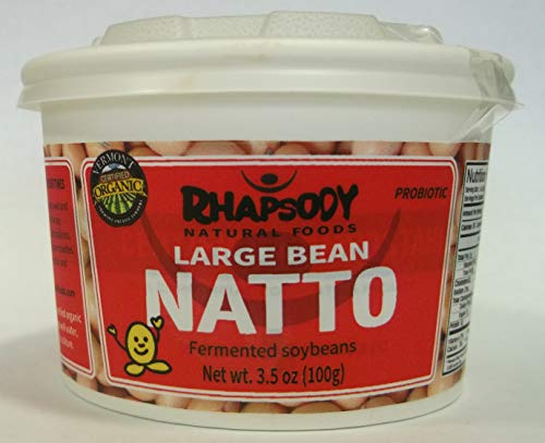 LARGE BEAN ORGANIC NATTO, Made in Vermont - Sticky Fermented Certified Organic Soy Beans, 3.5 oz - Case of 12