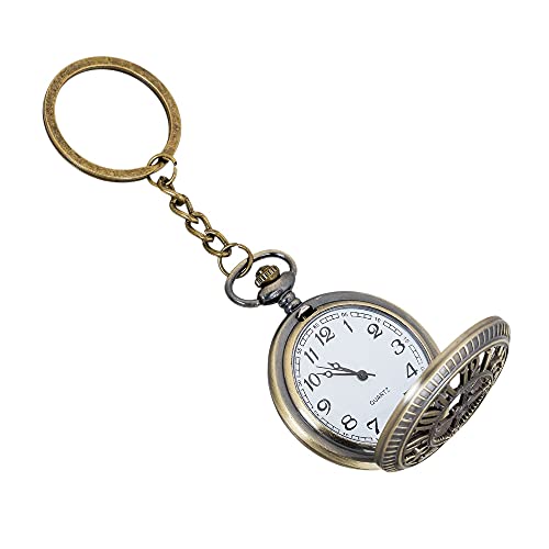 Image of AUGEN Pocket Watch Metal Keychain Clock Retro Vintage for Gifting With Key Ring Anti-Rust (Pack Of 1)