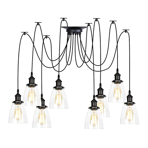 Lustre industriel en verre transparent avec éclairage suspendu 10 lumières pour maison moderne